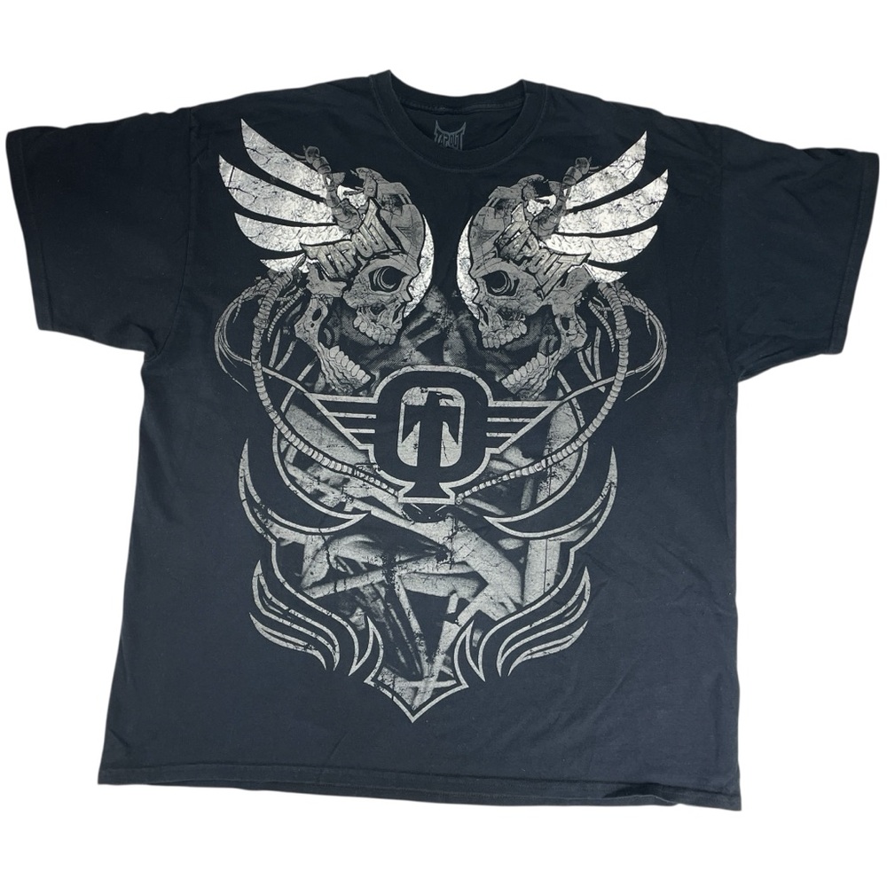 Tapout Mens Y2K Black Graphic Skulls Wings T-Shirt XXL